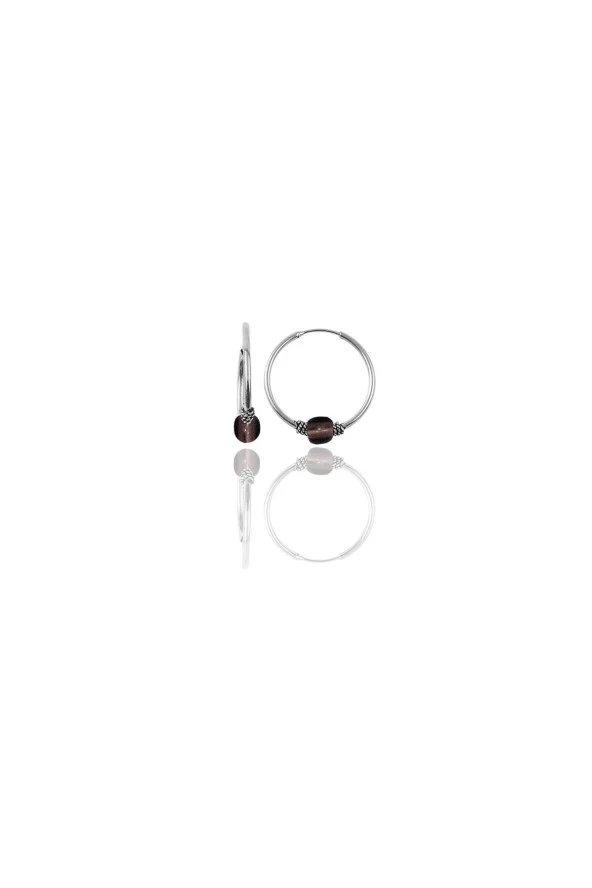 Gümüş 12 mm mini  açık kahverengi taşlı halka küpe SGTL11282RODAJ