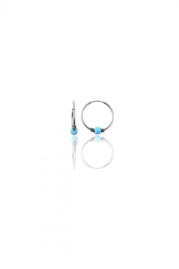 Gümüş 12 mm mini  turkuaz taşlı halka küpe