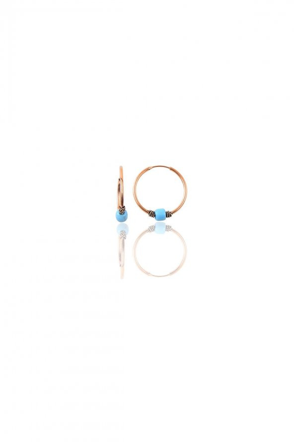 Gümüş rose 12 mm mini turkuaz taşlı halka küpe