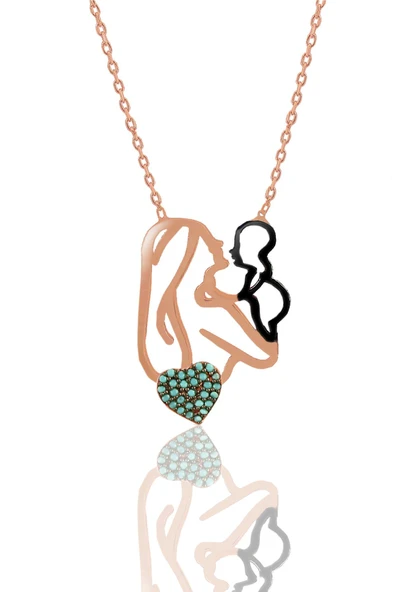 Gümüş rose turkuaz taşlı annesinin bir tanesi kolye SGTL11294MAVI ürün görseli 1