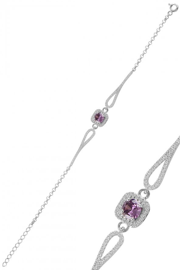 Gümüş rodyumlu  pırlanta modeli amatis zirkon taşlı kare  bileklik ürün görseli