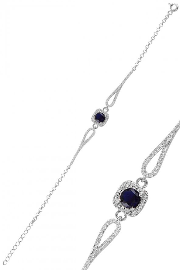 Gümüş rodyumlu  pırlanta modeli safir ve zirkon  taşlı  kare  bileklik ürün görseli