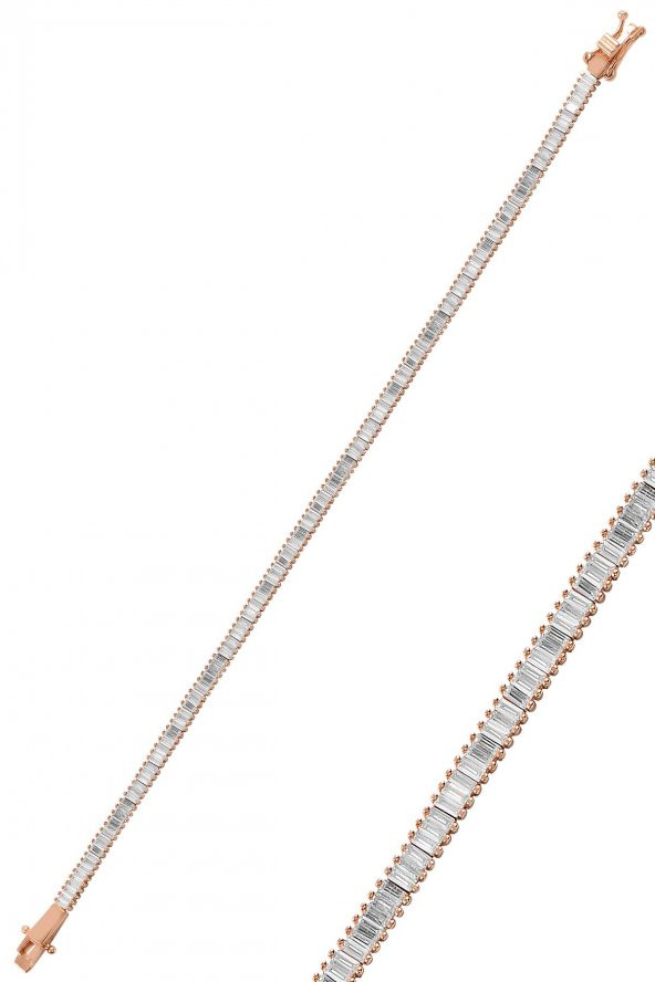 Gümüş rose pırlanta modeli   baget taşlı  bileklik ürün görseli 1