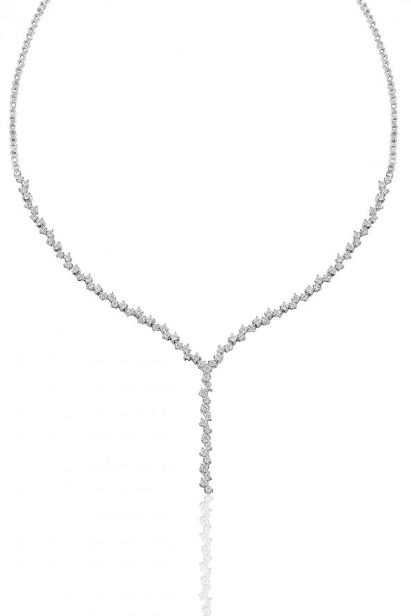 Gümüş beyaz altın rodyumlu pırlanta modeli zirkon taşlı sallantılı su yolu gümüş takım. - Resim 2