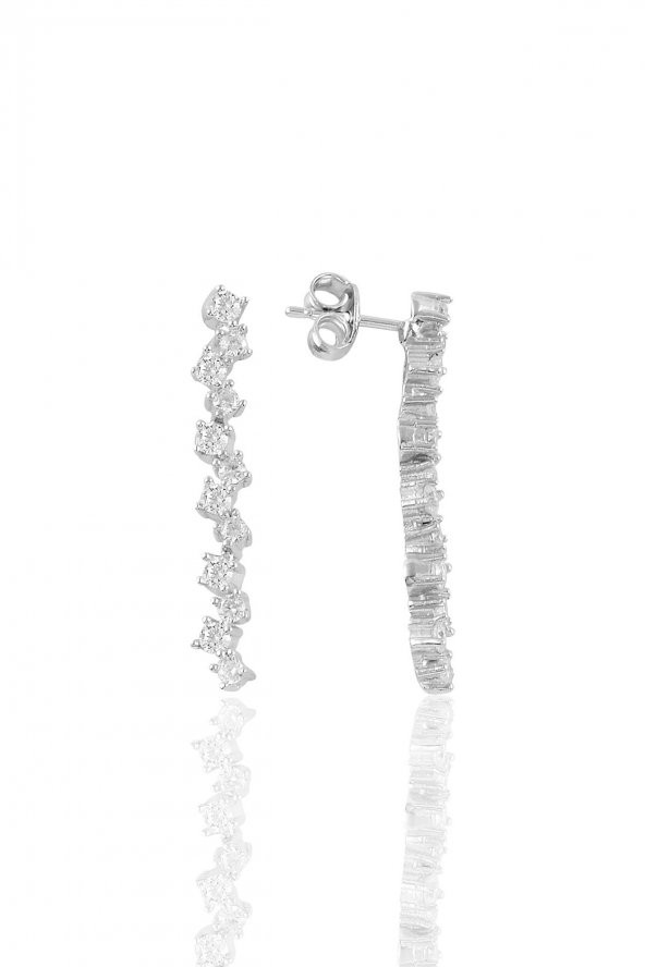 Gümüş beyaz altın rodyumlu pırlanta modeli zirkon taşlı sallantılı su yolu gümüş takım. - Resim 4