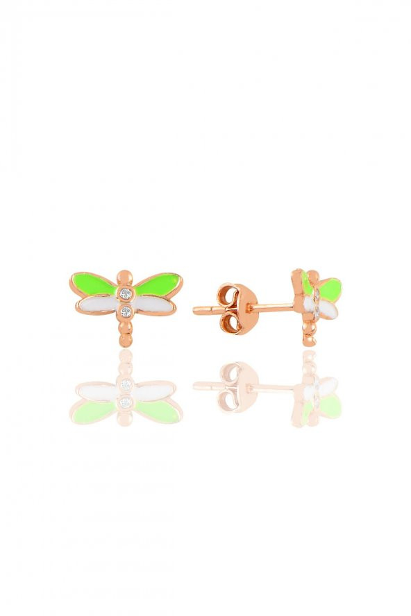 Gümüş rose yeşil mineli zirkon taşlı yusufçuk küpe ürün görseli