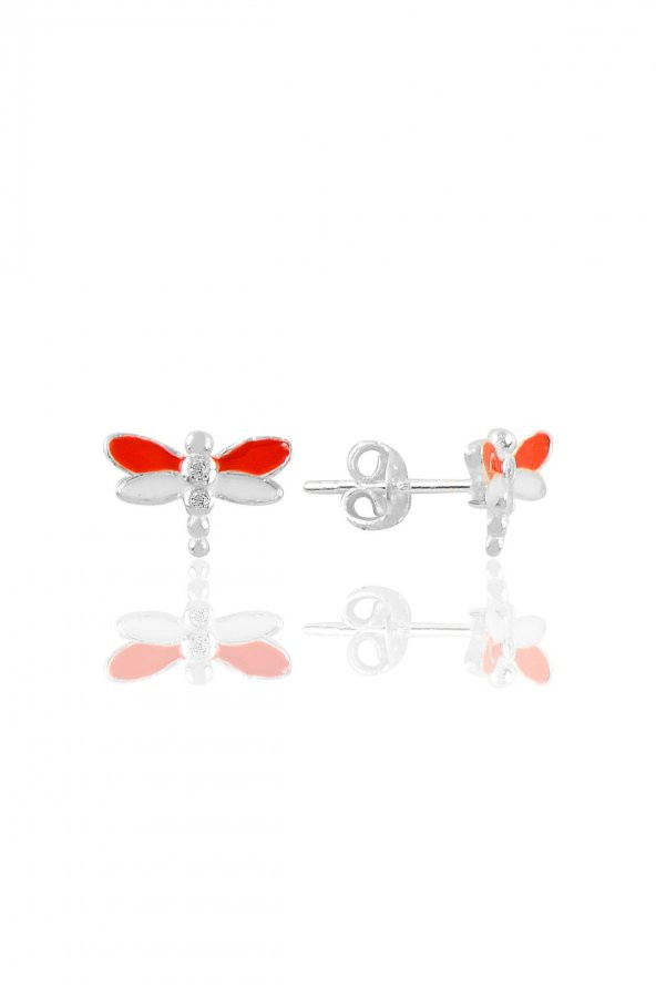 Gümüş  kırmızı mineli zirkon taşlı yusufçuk küpe ürün görseli 1