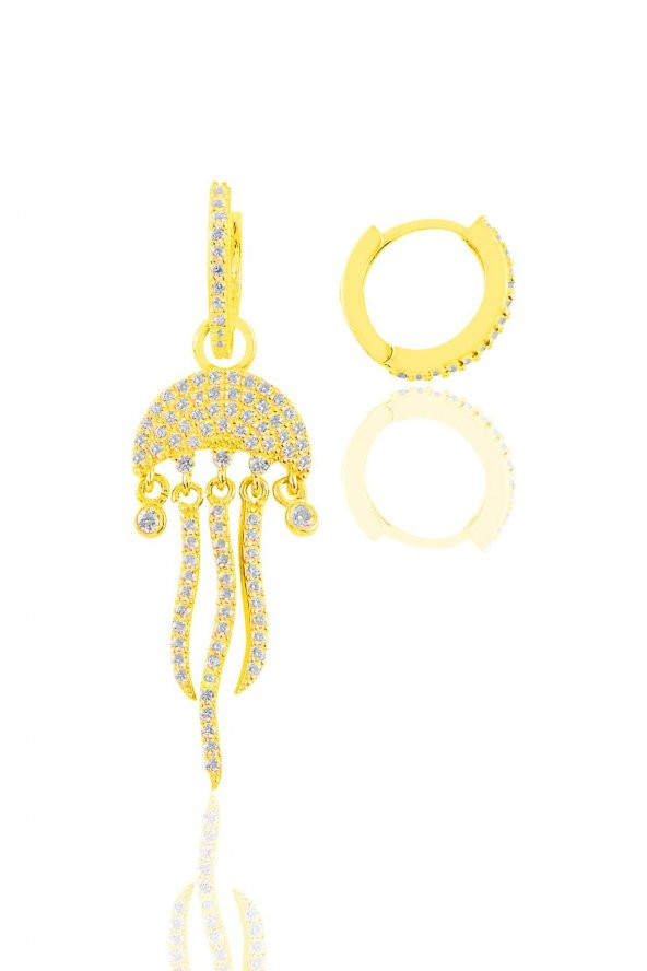 Gümüş altın yaldızlı zirkon taşlı deniz anası figürlü tarz küpe ürün görseli 1