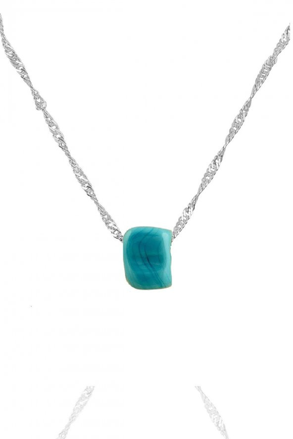 Gümüş rodyumlu  60 cm singapur zincirli turkuaz taşlı kolye ürün görseli