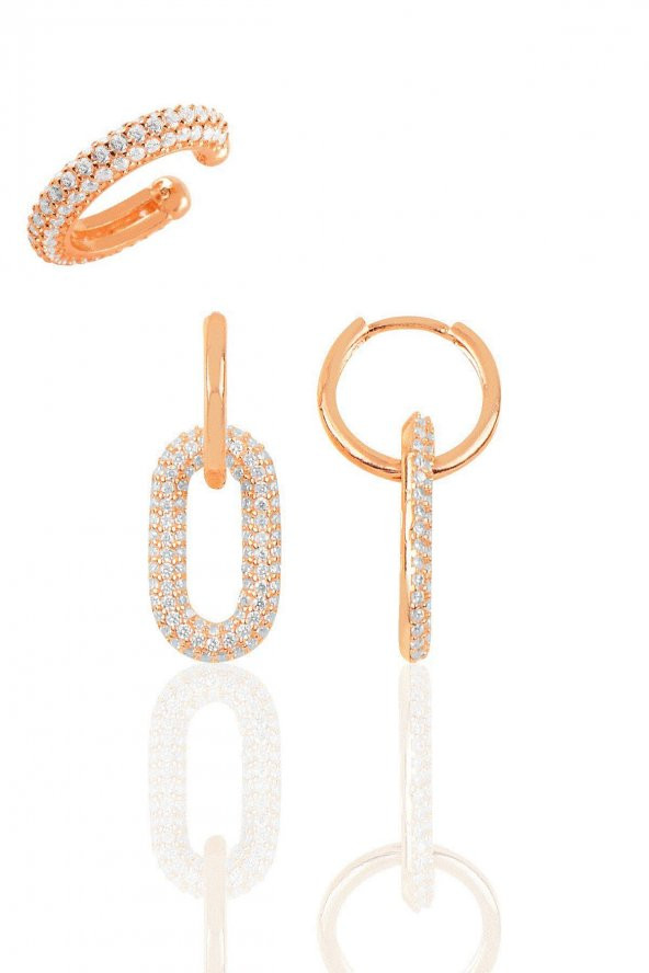 Gümüş rose zirkon taşlı handy kombin küpe ürün görseli