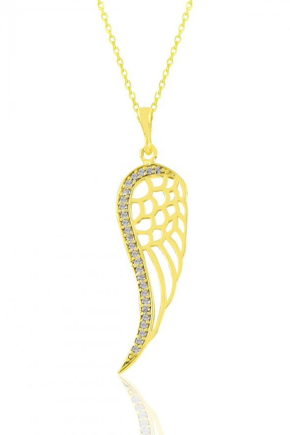 Gümüş  altın yaldızlı zirkon taşlı kanat kolye ve küpe seti - 2