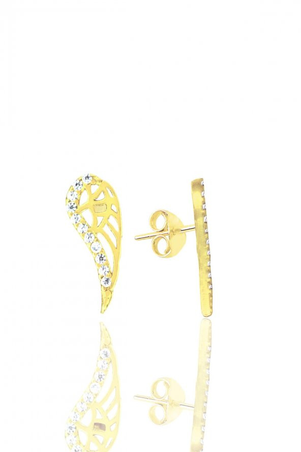 Gümüş  altın yaldızlı zirkon taşlı kanat kolye ve küpe seti - 3