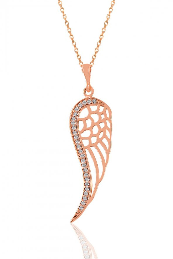Gümüş rose zirkon taşlı kanat kolye ve küpe seti - 2