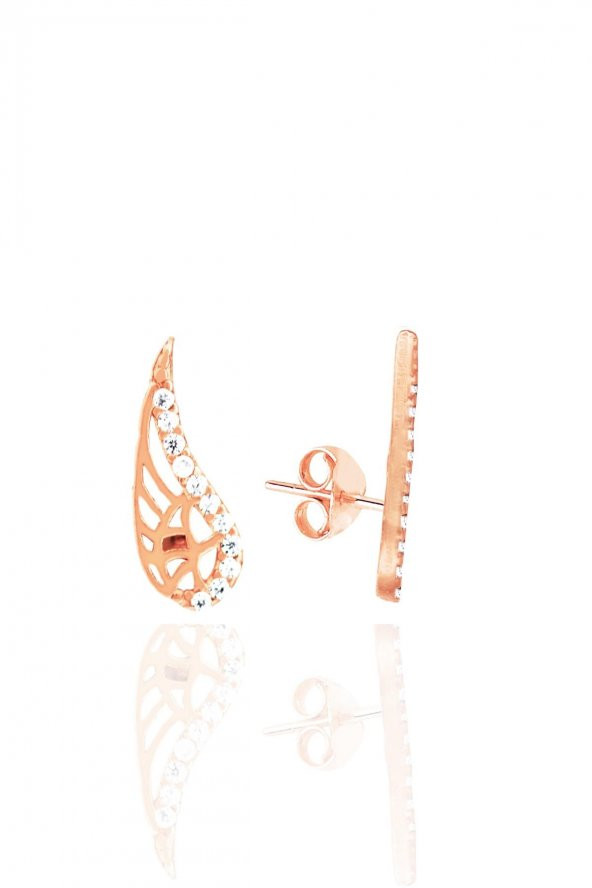 Gümüş rose zirkon taşlı kanat kolye ve küpe seti - 3