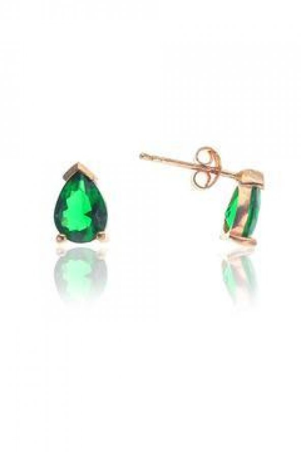 Gümüş rose kök zümrüt taşlı  dorica damla kolye ve çivi modeli küpe seti - 3