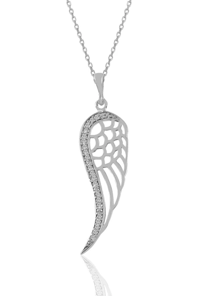 Gümüş rodyumlu zirkon taşlı kanat kolye ve küpe seti SGTL11411RODAJ - 2