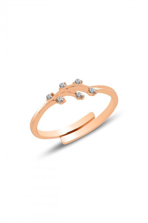 Gümüş rose  zirkon taşlı alttan ayarlamalı yaprak  yüzük ürün görseli