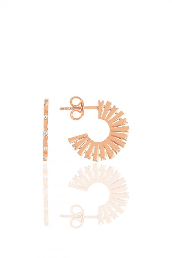 Gümüş rose zirkon taşlı tasarım güneş  küpe ürün görseli 1