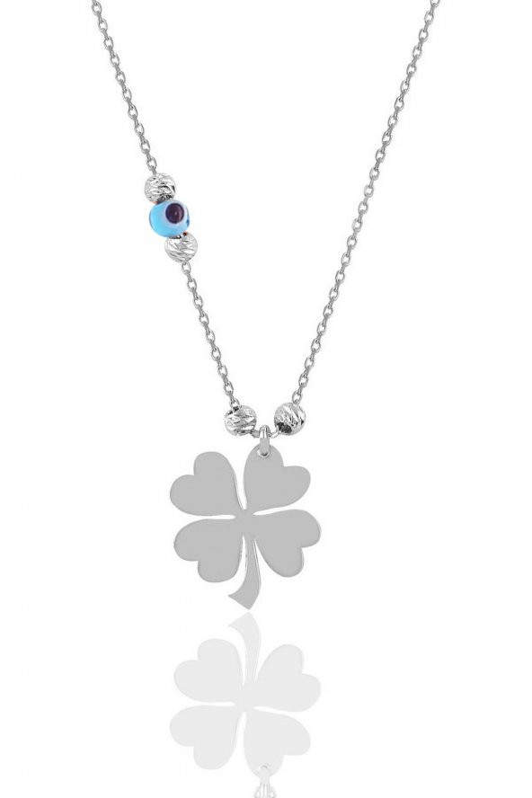 Gümüş rodyumlu, nazarlı, dorica toplu yonca kolye ürün görseli 1