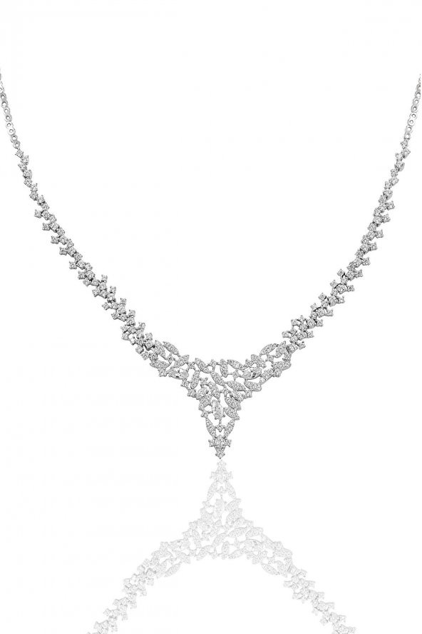 Gümüş beyaz altın rodyumlu pırlanta modeli zirkon taşlı prenses gümüş kolye ürün görseli