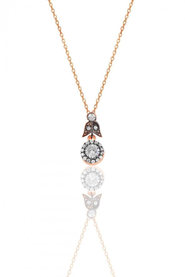 Gümüş rose elmas montürlü yuvarlak kolye. ürün görseli