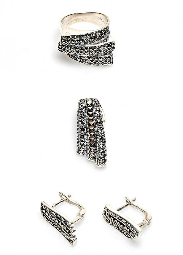 Gümüş markazit taşlı basamak modeli set  SGTL11474 ürün görseli