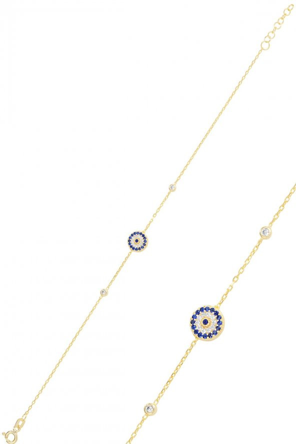 Gümüş altın yaldızlı zirkon taşlı nazar bileklik - Resim 2