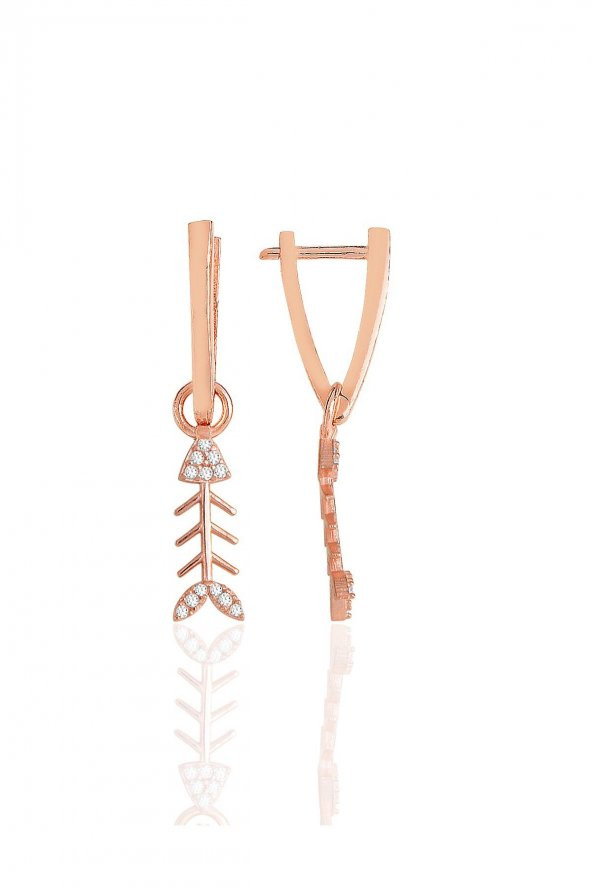 Gümüş rose zirkon taşlı balık kılçığı v küpe ürün görseli 1