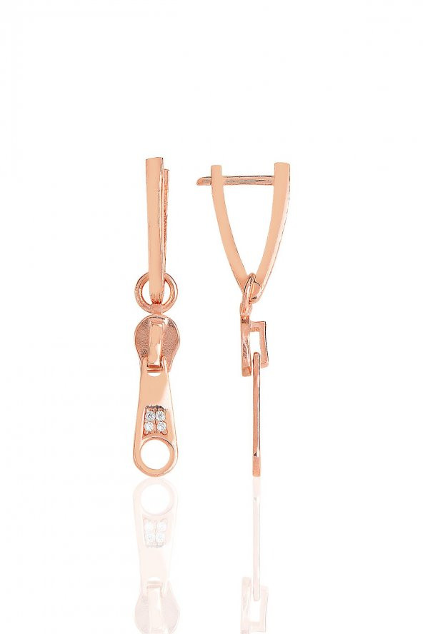 Gümüş rose zirkon taşlı özel tasarım  fermuar v küpe ürün görseli