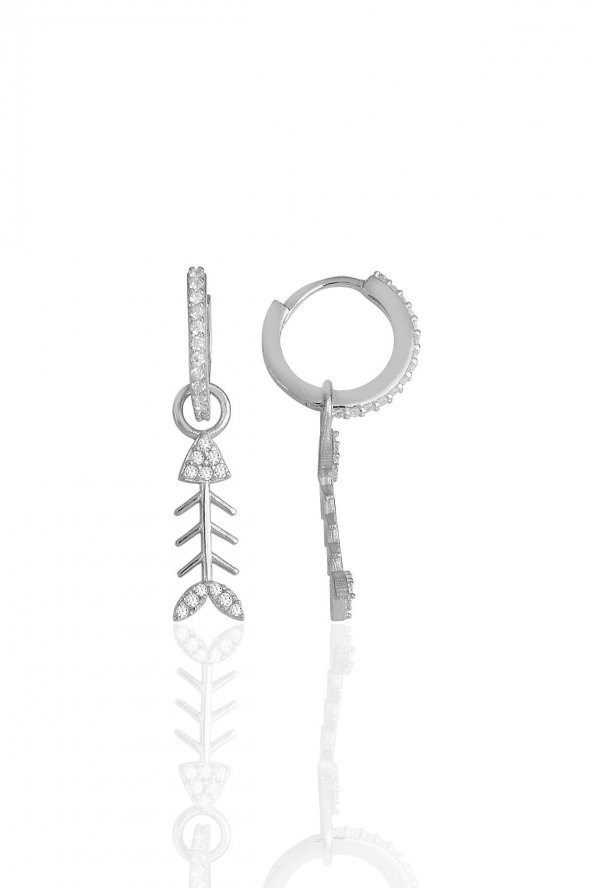 Gümüş rodyumlu zirkon taşlı balık kılçığı küpe ürün görseli