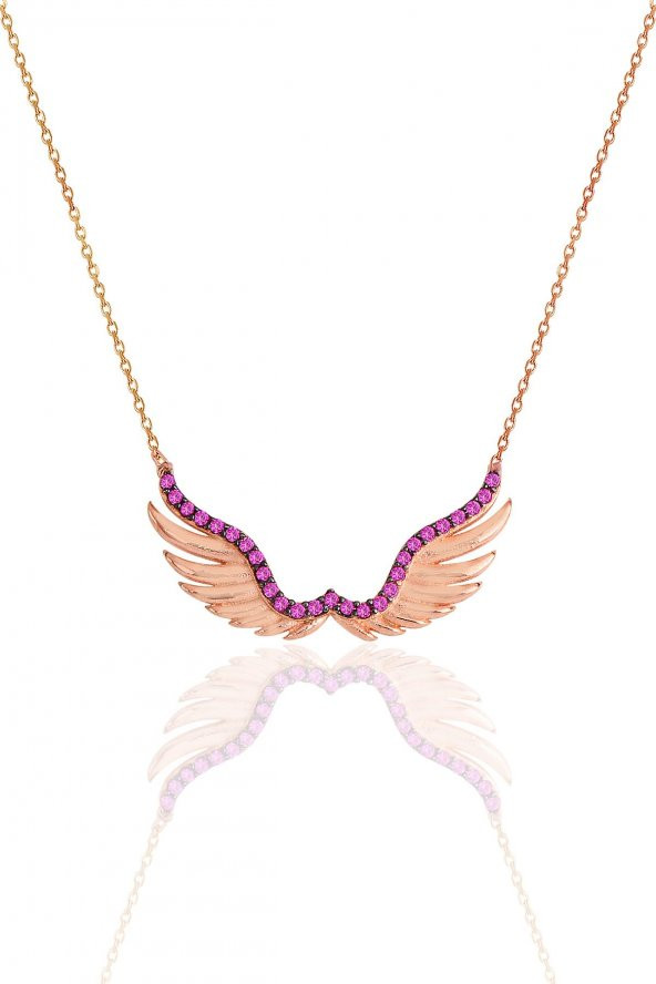 Gümüş rose kök yakut taşlı kanat kolye