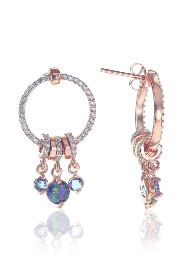 Gümüş rose ametis taşlı sallantılı ring küpe SGTL11500MOR
