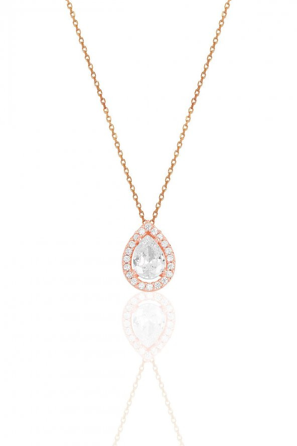 Gümüş rose zirkon taşlı damla modeli kolye ürün görseli 1