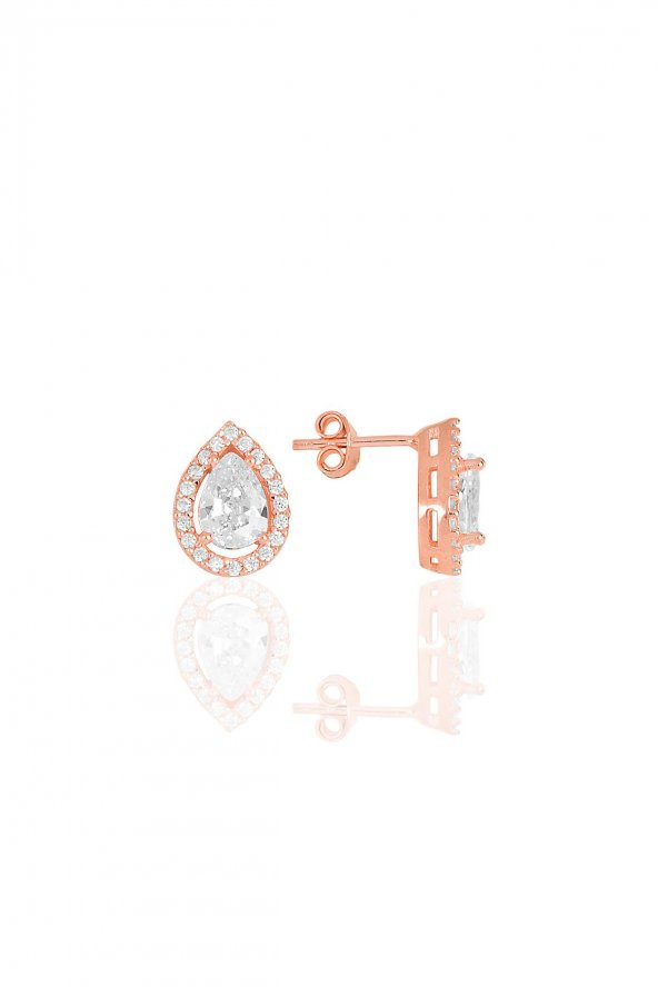 Gümüş rose zirkon taşlı damla modeli ikili set - 3
