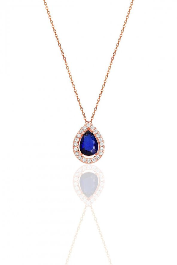 Gümüş rose safir taşlı damla modeli ikili set - 2
