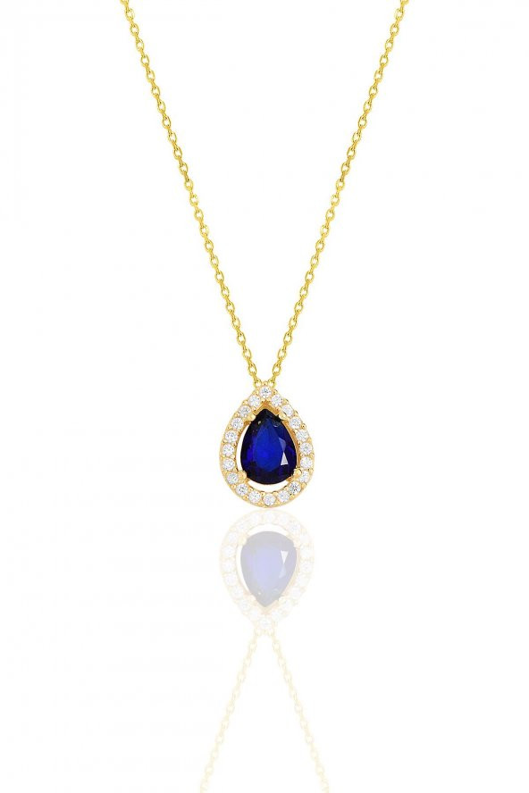 Gümüş altın yaldızlı safir taşlı damla modeli üçlü set SGTL11517LACIVERT - 2