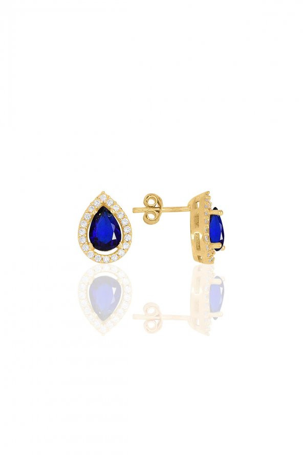 Gümüş altın yaldızlı safir taşlı damla modeli üçlü set SGTL11517LACIVERT - 4