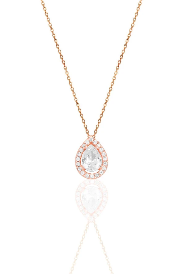 Gümüş rose zirkon taşlı damla modeli üçlü set SGTL11512BEYAZ - Resim 2