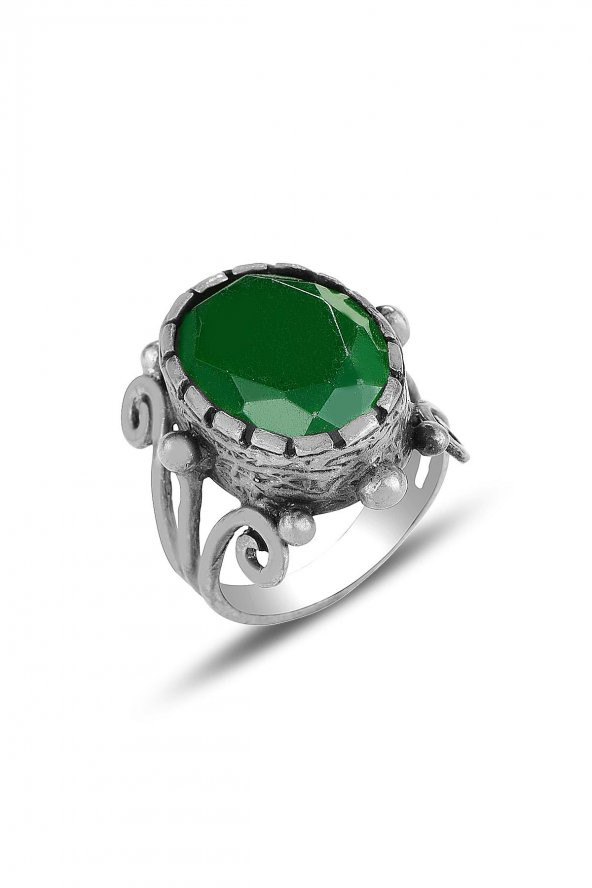 Gümüş kök zümrüt taşlı püsküllü otantik ikili set - Resim 3