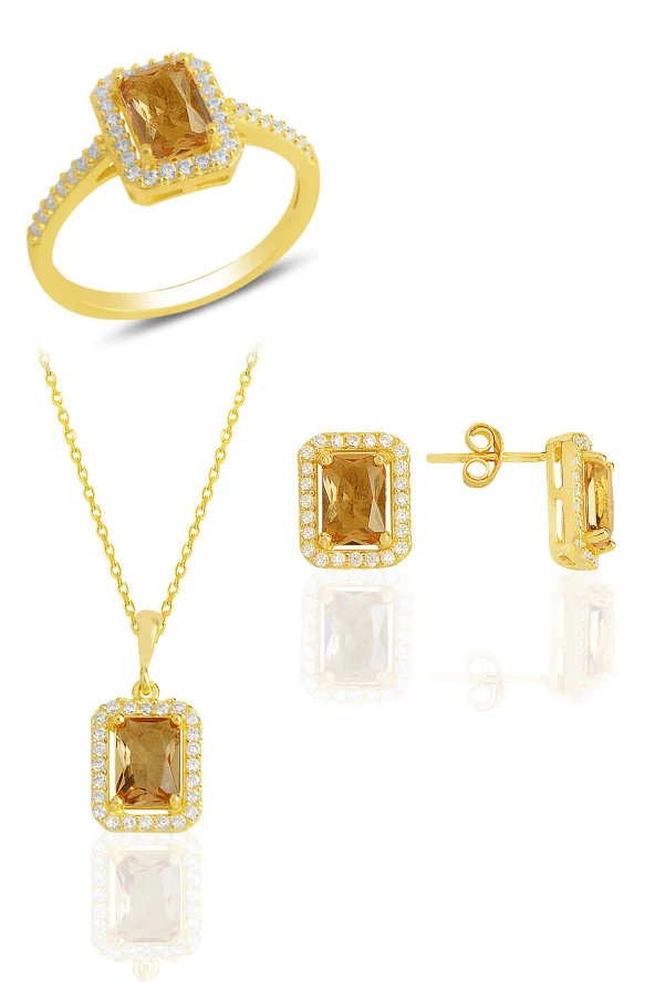 Gümüş altın yaldızlı, renk değiştiren zultanit taşlı baget kesim üçlü set SGTL11527ZLT ürün görseli