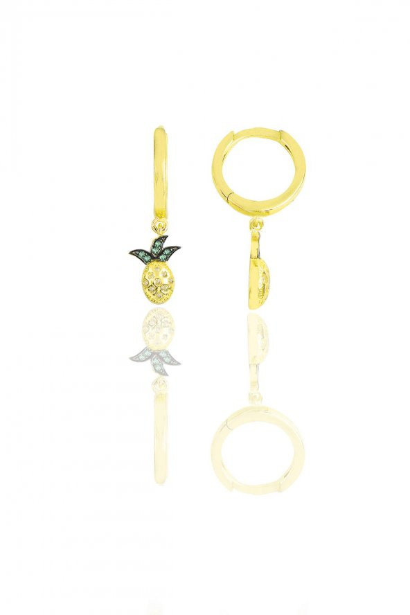 Gümüş altın yaldızlı zirkon taşlı ananas küpe - 1
