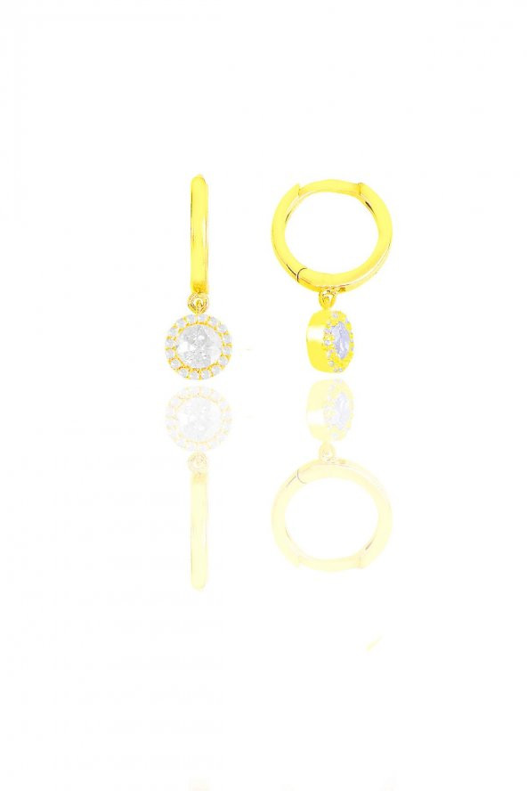 Gümüş altın yaldızlı zirkon taşlı pırlanta montür küpe ürün görseli