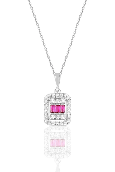 Gümüş beyaz altın rodyumlu baget kesim kök yakut taşlı çizgili üçlü set SGTL11561KIRMIZI - 2