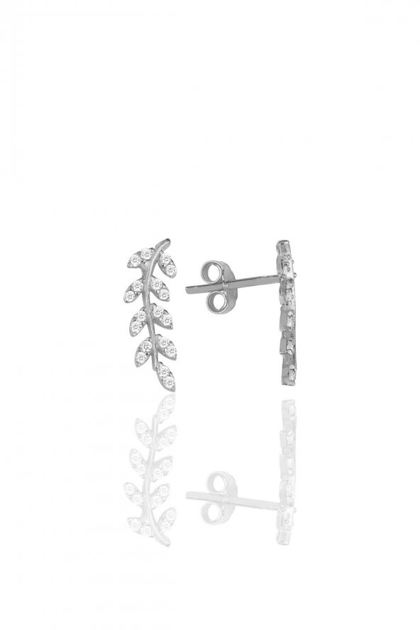 Gümüş rodyumlu zirkon taşlı yeni yaprak küpe