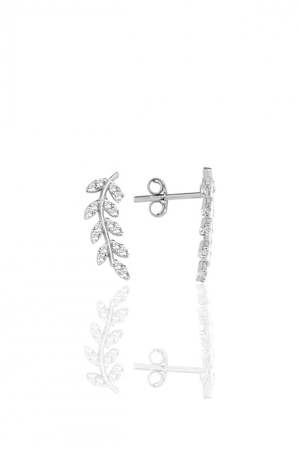 Gümüş rodyumlu zirkon taşlı yeni yaprak küpe - 2