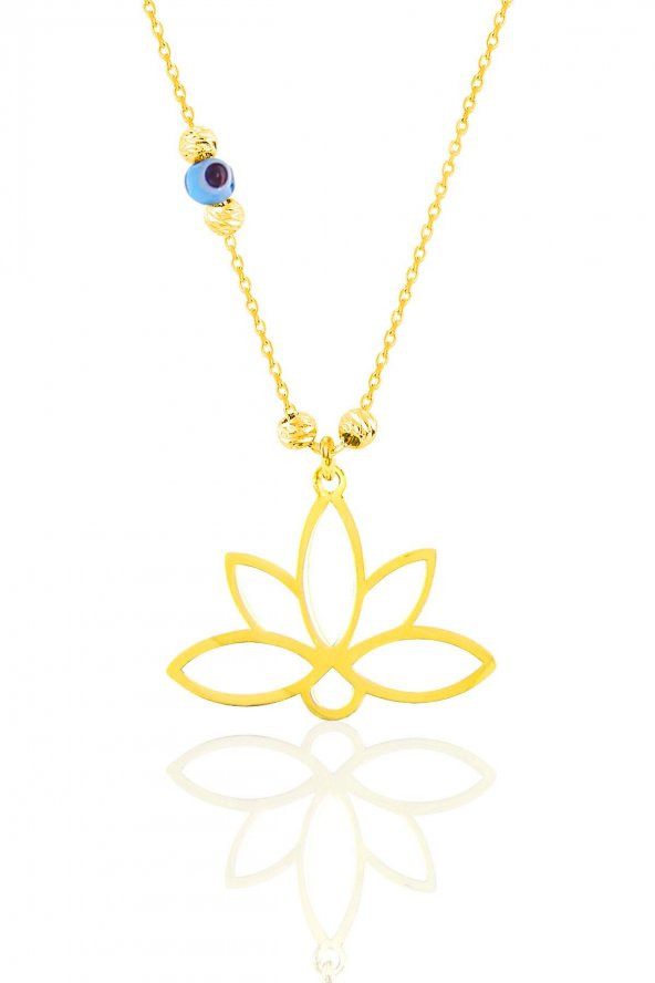 Gümüş altın yaldızlı nazarlı dorica sonsuz yaşamın simgesi lotus kolye