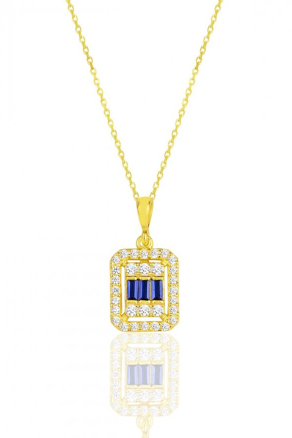 Gümüş  altın yaldızlı baget kesim safir taşlı çizgili üçlü set SGTL11562LACIVERT - 3