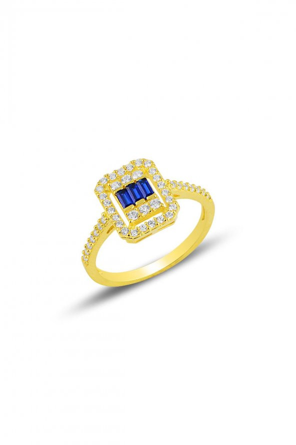 Gümüş  altın yaldızlı baget kesim safir taşlı çizgili üçlü set SGTL11562LACIVERT - 4