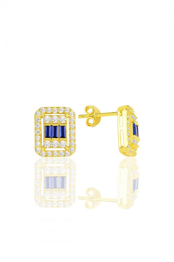 Gümüş  altın yaldızlı baget kesim safir taşlı çizgili üçlü set SGTL11562LACIVERT - 5