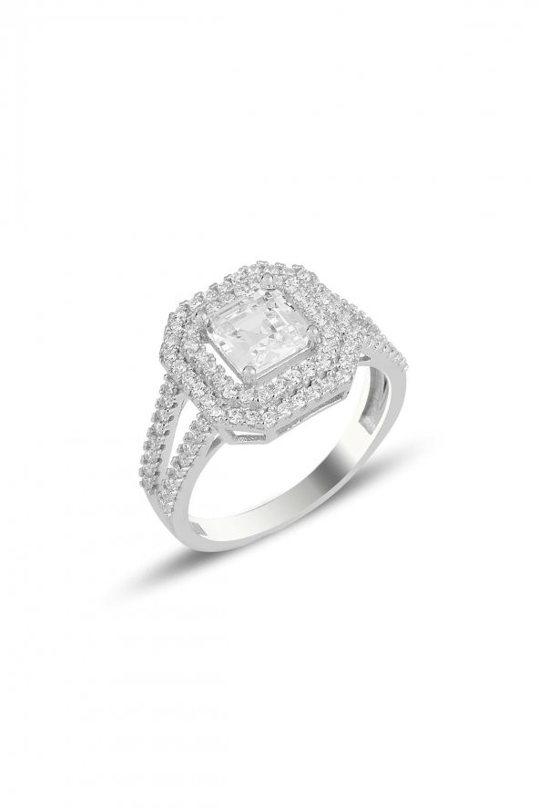 Gümüş rodyumlu özel tasarım baget kesim zirkon taşlı üçlü set SGTL11563RODAJ - Resim 3